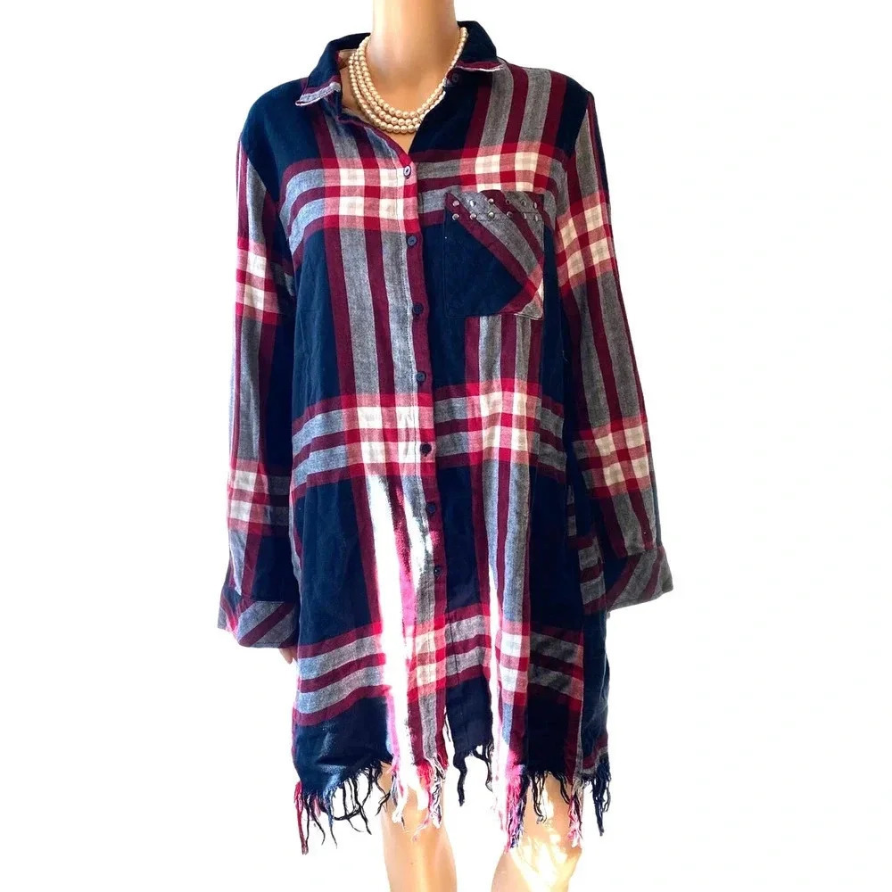 Zara Basic Plaid Flannel Casual Cozy Knee Length Dress Shirt Women size M